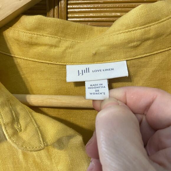 J. Jill Love Linen Yellow Collared Button Front Shirt Dress 2X Women’s plus size - Picture 3 of 8